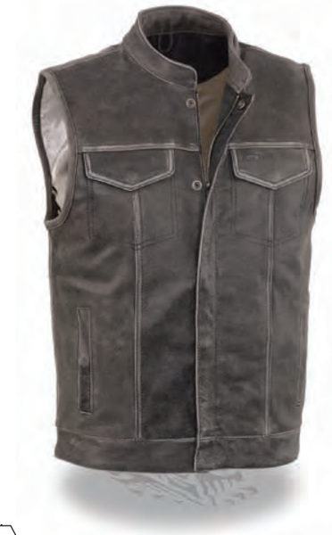 Men’s Distressed Grey Open Neck Snap/zip Front Club Style Vest