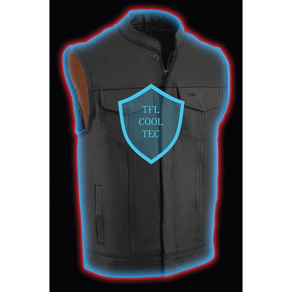 Men’s Cool Tec Leather Snap/Zip Front Club Style Vest