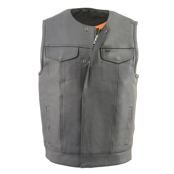 Men’s Cool Tec Collarless Leather Snap/Zip Front Club Style Vest