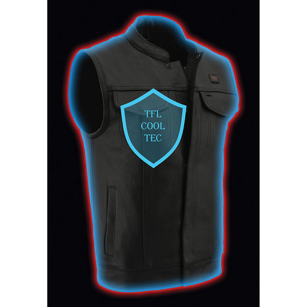 Men’s Leather Club Style Vest w/ Heated Technology and Cool Tec®