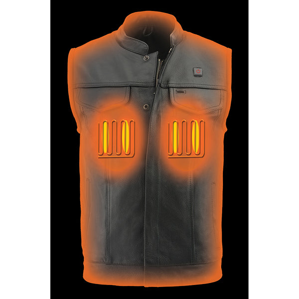 Men’s Leather Club Style Vest w/ Heated Technology and Cool Tec®