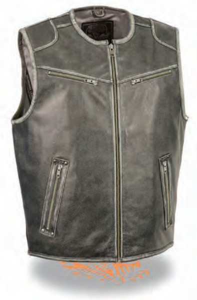 Men’s Vintage Distressed Grey Zipper Front Vest