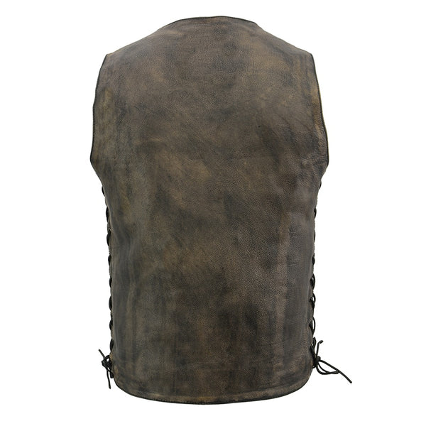 Men’s Brown Distressed 10 Pocket Vest
