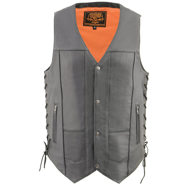Men’s Cool Tec Black Leather 10 Pocket Snap Front Vest