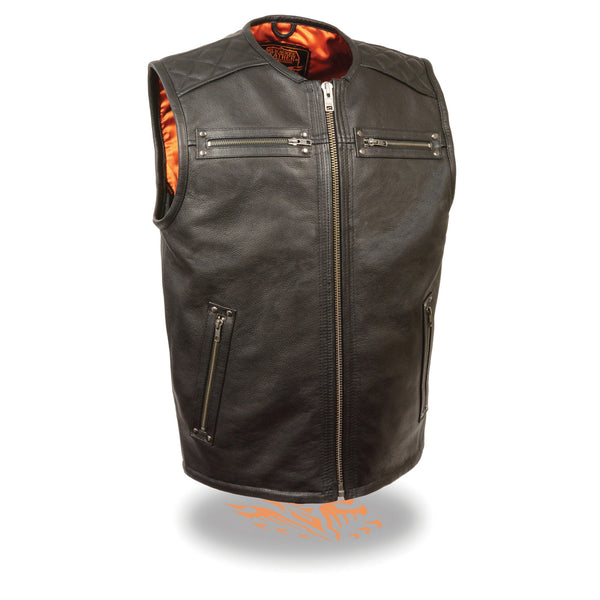 Men’s Zipper Front Long Length Leather Vest