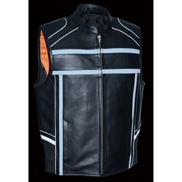 Men’s Black Reflective Band & Piping Zipper Front Vest