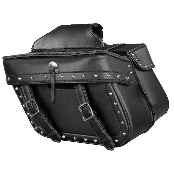 Zip Off PVC Studded Throw Over Saddle Bag w/ Double Strap Front (14.5X9.5X6X19.5)