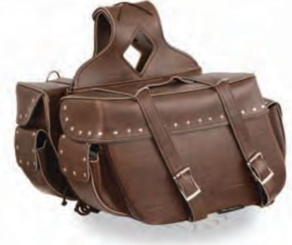 Large Antique Brown Zip-Off Pvc Throw Over Riveted Saddle Bag