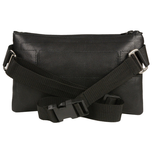 Unisex Black Leather Belt Bag w/ Gun Holster