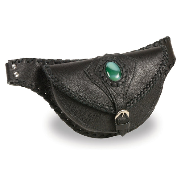Unisex Hand Braided Leather Hip Bag w/ Stone Inlay & Gun Holster