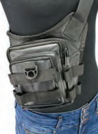 Conceal & Carry Black Leather Tactical Thigh Bag W/ Waist Belt
