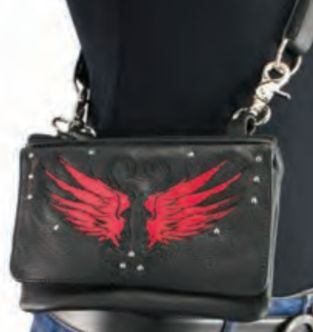 Women’s Black Leather Multi Pocket Belt Bag W/ Gun Holster
