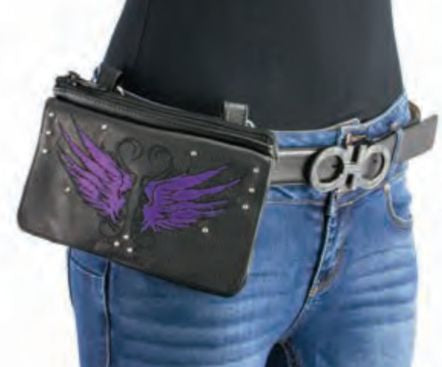 Women’s Black Leather Multi Pocket Belt Bag W/ Gun Holster