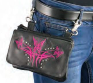 Women’s Black Leather Multi Pocket Belt Bag W/ Gun Holster