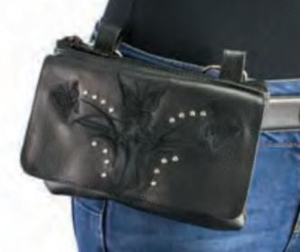 Women’s Black Leather Multi Pocket Belt Bag W/ Gun Holster