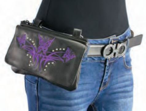 Women’s Black Leather Multi Pocket Belt Bag W/ Gun Holster