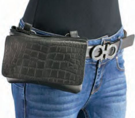 Women’s Black Leather Multi Pocket Belt Bag W/ Gun Holster