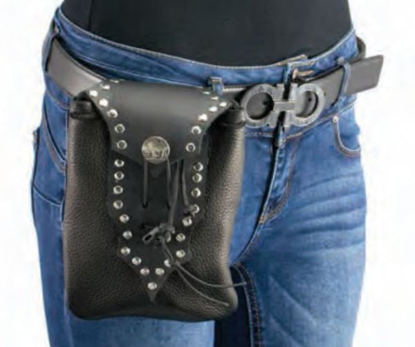 Women’s Black Leather Drop Set Belt Bag