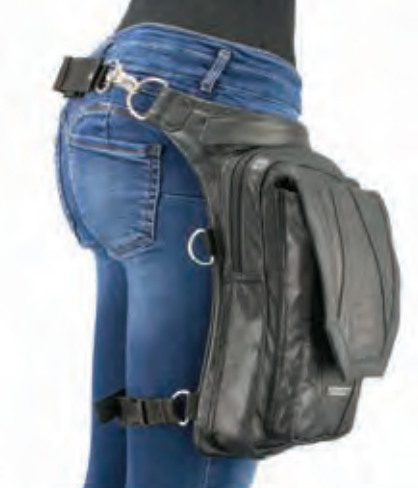 Extra Large Conceal & Carry Black Leather Thigh Bag W/ Waist Belt