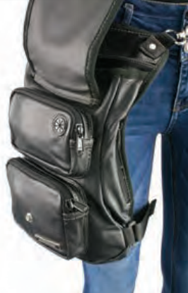Conceal & Carry Black & Tan Leather Thigh Bag W/ Waist Belt