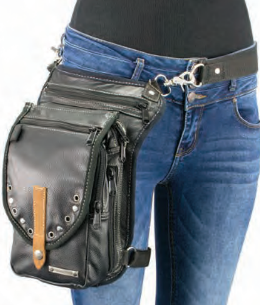 Conceal & Carry Black Leather Thigh Bag W/ Waist Belt