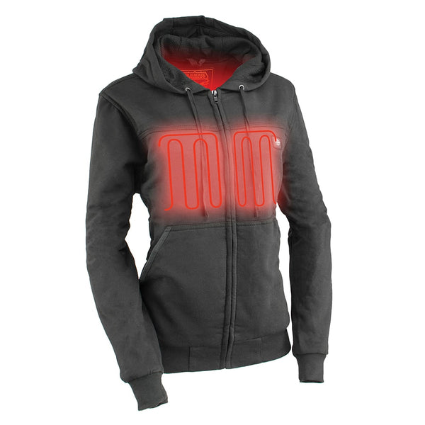 Women Zipper Front Heated Hoodie w/ Front & Back Heating Elements & Glove Connection