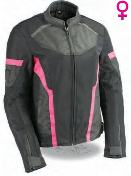 Women’s Black & Fuchsia Mesh Racer Jacket W/ Reflective Piping