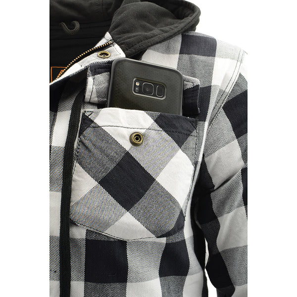 Men’s Armored Biker Flannel Shirt w/ Hood & Aramid® by DuPont™ Fibers