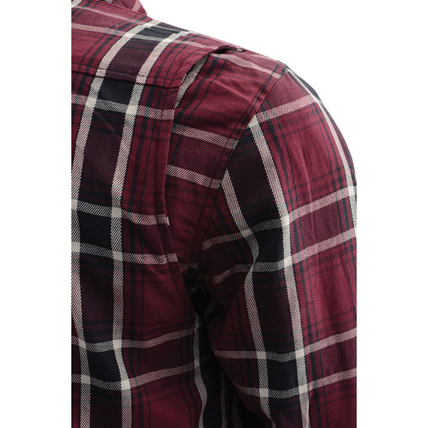 Men’s Maroon Checkered Armored Flannel Biker Shirt w/ Reinforced Fibers