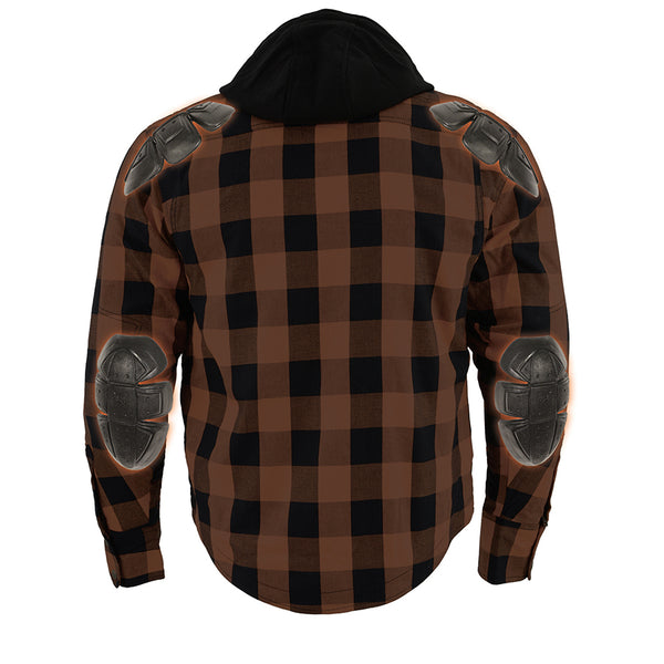 Men’s Orange & Black Armored Flannel Biker Shirt w/ Reinforced Fibers