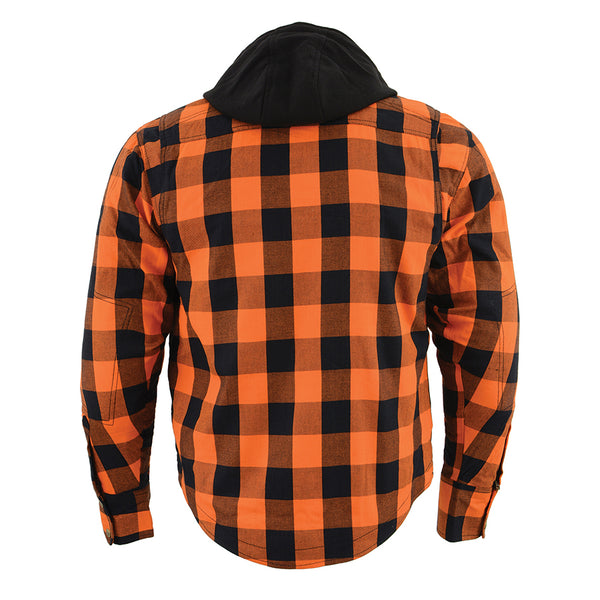 Men’s Orange & Black Armored Flannel Biker Shirt w/ Reinforced Fibers