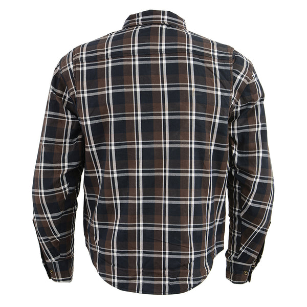 Men’s Brown Checkered Armored Flannel Biker Shirt w/ Reinforced Fibers