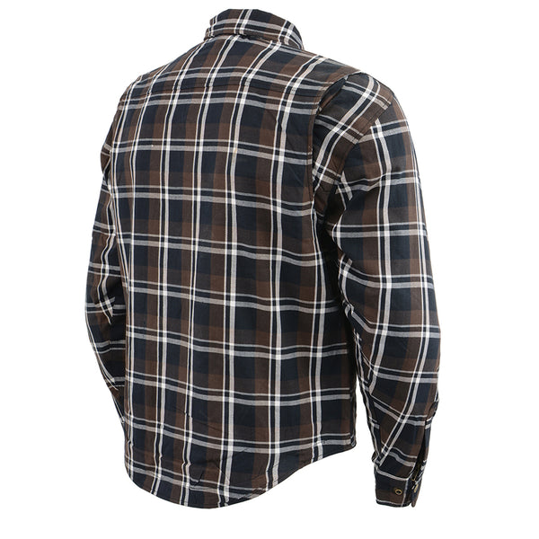 Men’s Brown Checkered Armored Flannel Biker Shirt w/ Reinforced Fibers