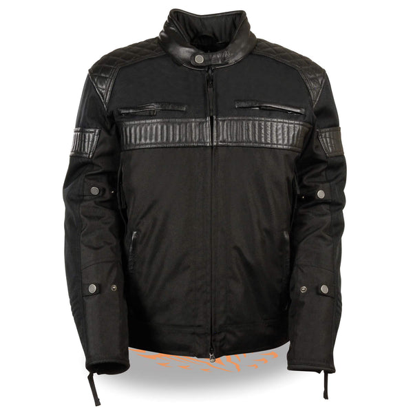 Men’s Textile Scooter Jacket w/ Leather Trim and Snap Collar