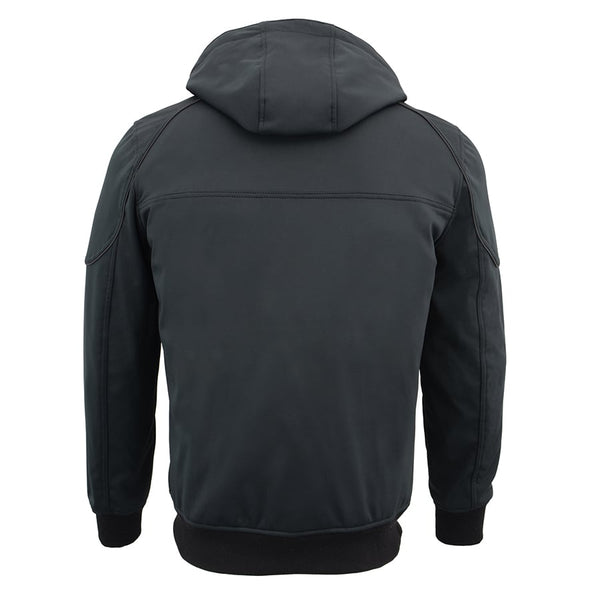 Mens Soft Shell Heated Racing Style Jacket w/ Detachable Hood