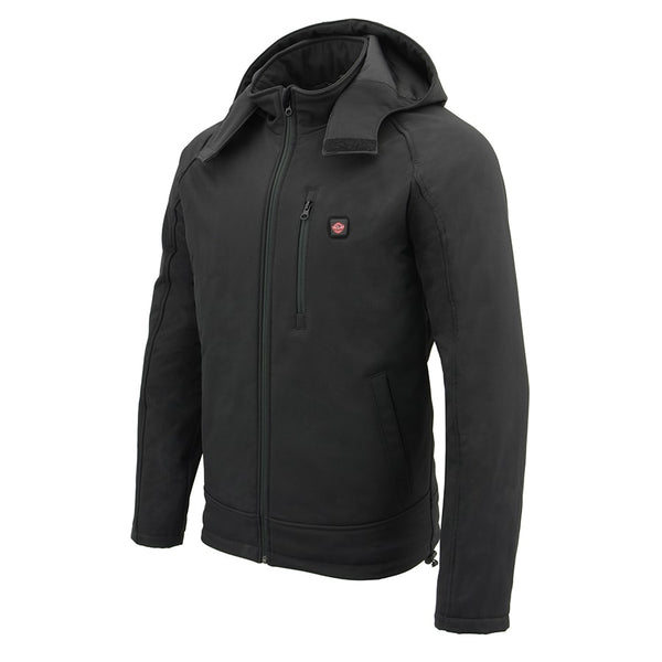 Mens Soft Shell Heated Zipper Front Jacket w/ Detachable Hood