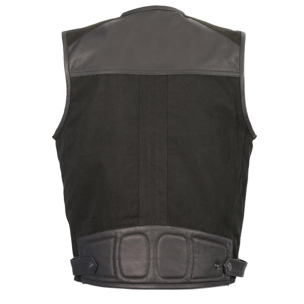 Men’s Leather & Canvas Zipper Front Super Utility Multi Pocket Vest