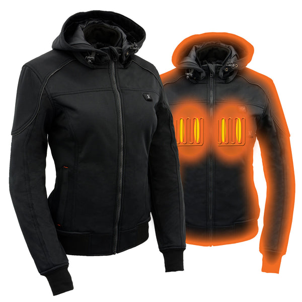 Women’s Black Heated Soft Shell Hooded Jacket with Included Battery Pack