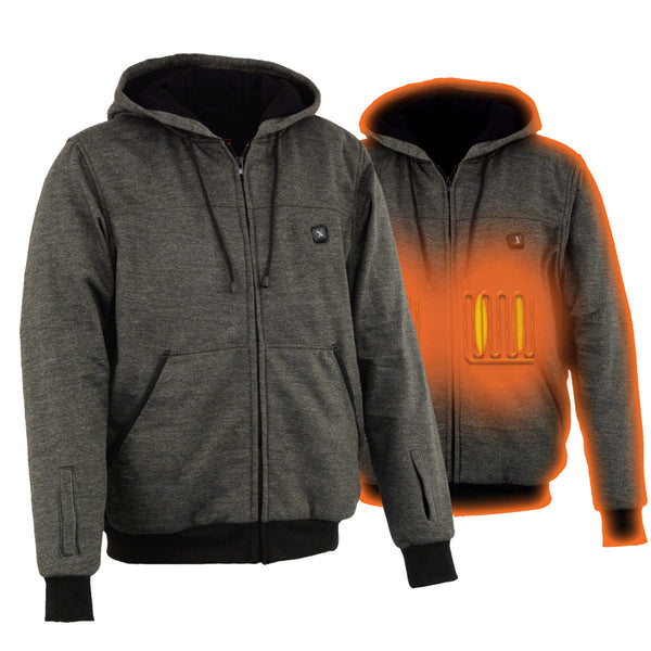 Men’s Zipper Front Heated Hoodie w/ Front & Back Heating Elements & Glove Connection Battery Pack