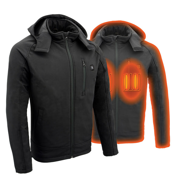 Mens Soft Shell Heated Zipper Front Jacket w/ Detachable Hood