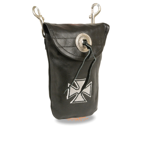 Leather Belt Bag w/ Iron Cross & Double Clasps