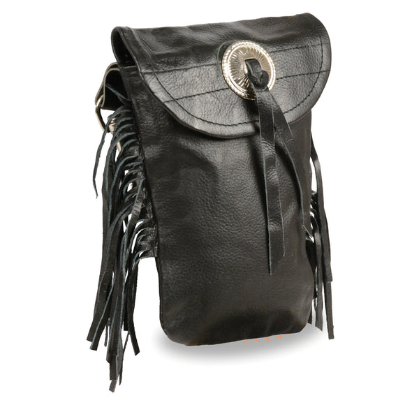 Leather Belt Bag w/ Fringe & Double Clasps