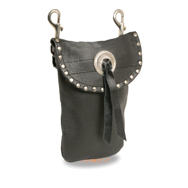 Leather Belt Bag w/ Studding & Double Clasps