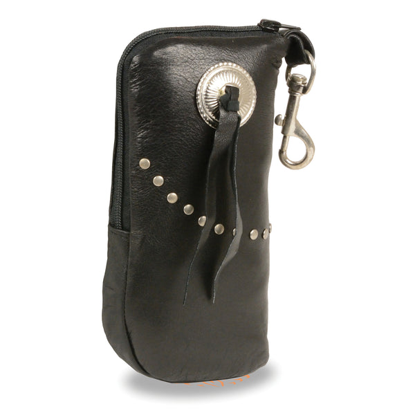 Leather Zippered Eye Glass Case w/ Studs & Belt Clasp