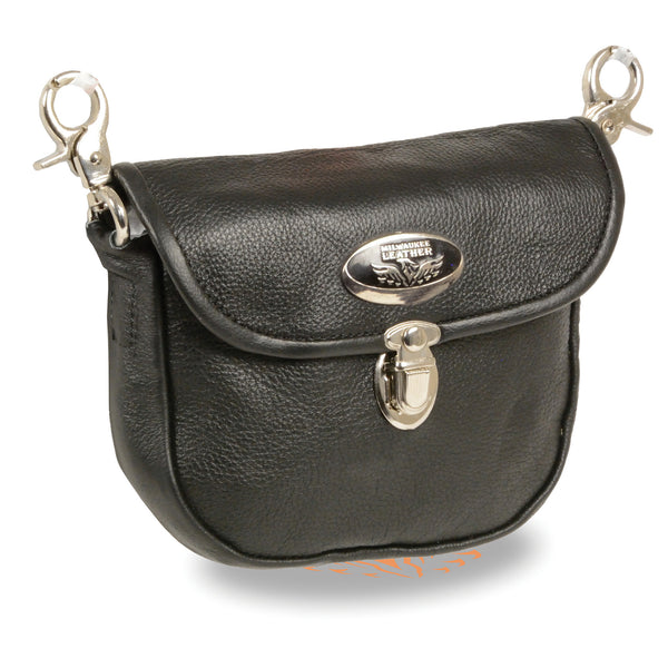 Leather Belt Bag w/ Flap & Belt Clasps