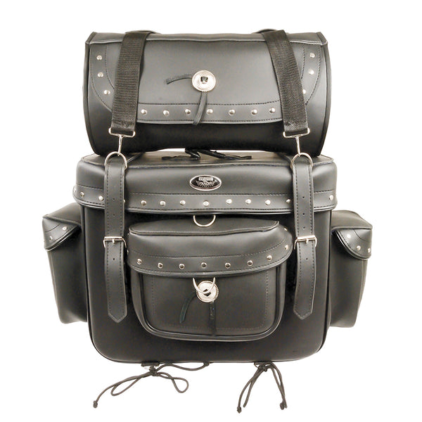 Large 2 Piece PVC Studded Touring Sissy Bar Bag