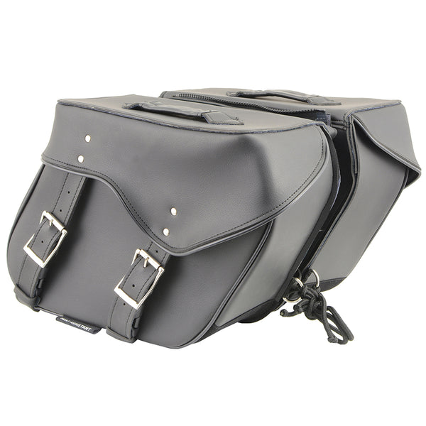 Black Zip-Off Large Double Strap PVC Throw Over Saddle Bag