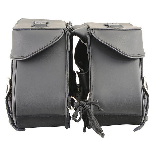 Black Zip-Off Large Double Strap PVC Throw Over Saddle Bag