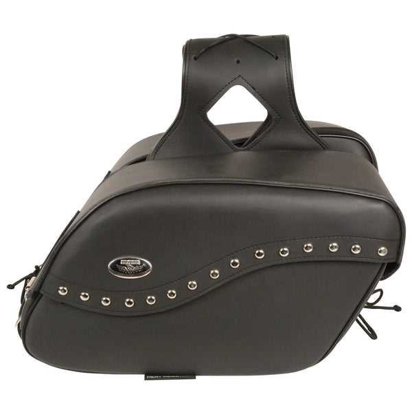 Zip-Off PVC Studded Velcro Close Throw Over Saddle Bag (16X10X6X20)