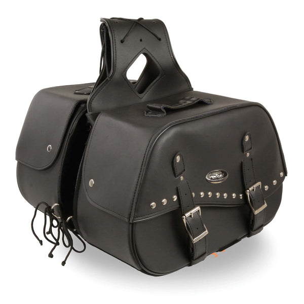 Zip-Off Two Buckle Extended Lid Studded PVC Throw Over Saddle Bag (19X12X7X20)